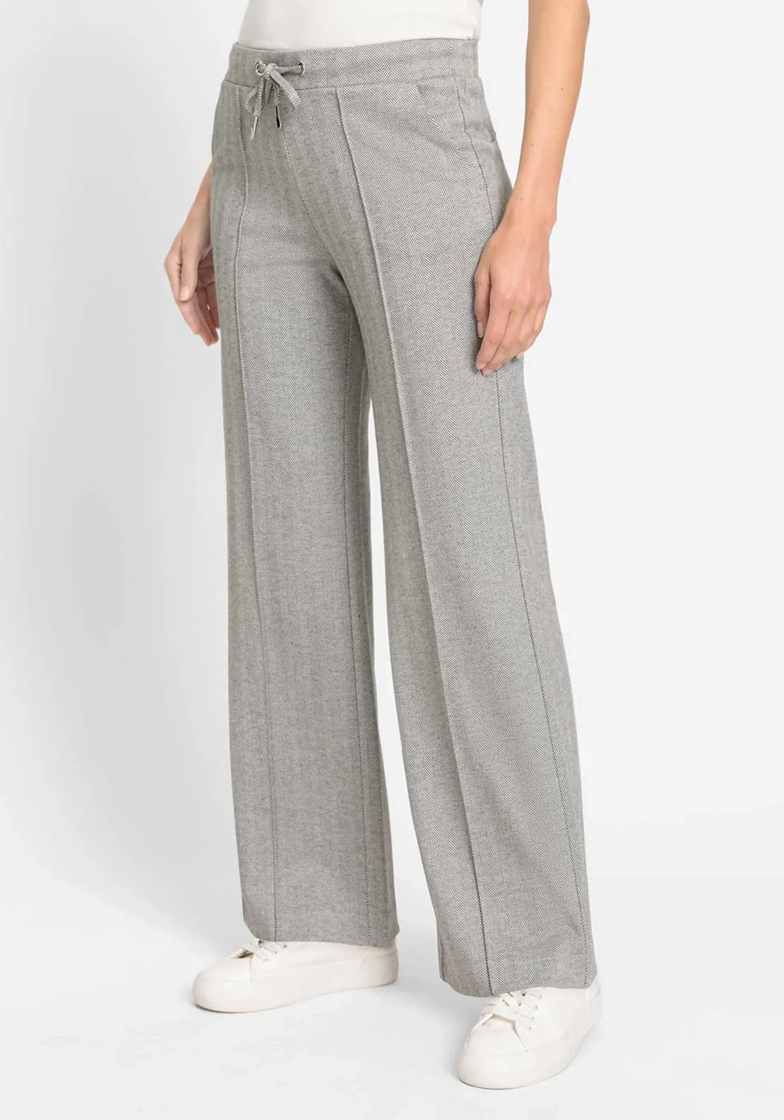 Olsen Anna Chevron Print Wide Leg Trousers, Grey