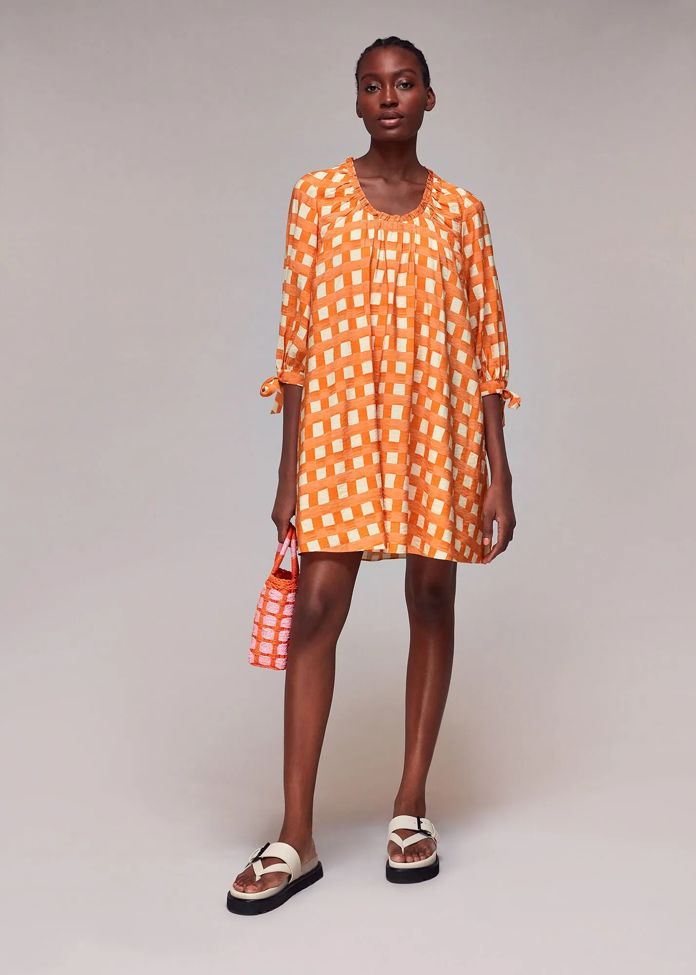 Orange Lydia Gathered Trapeze Dress