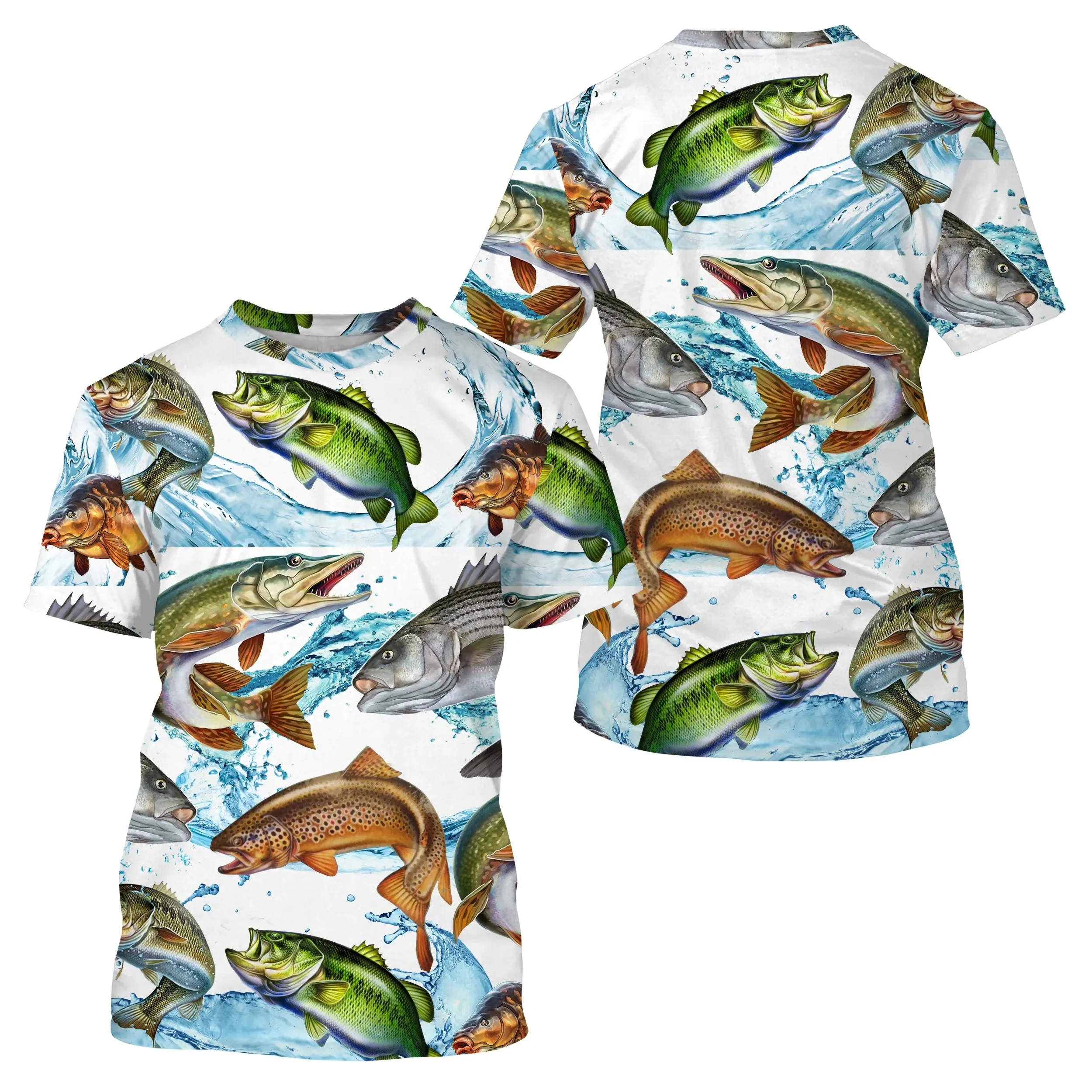 Original Fishing Gift, All-Over Fish Print Tee, UV Protective T-Shirt, Pike, Trout, Sea Bass Patterns - CTS21052218