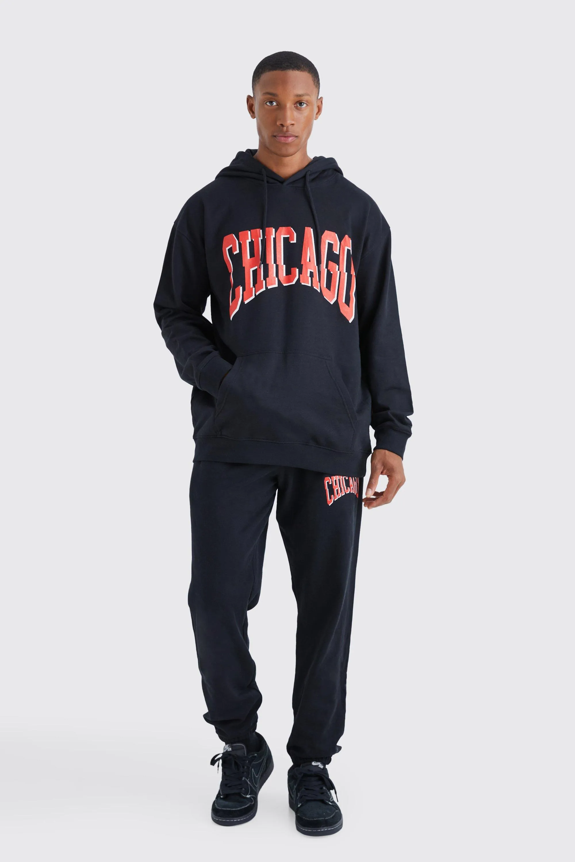 Oversized Chicago Varsity Hooded Tracksuit | boohooMAN UK