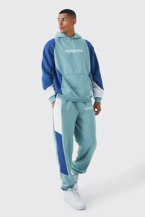 Oversized Colour Block Hooded Tracksuit | boohooMAN UK