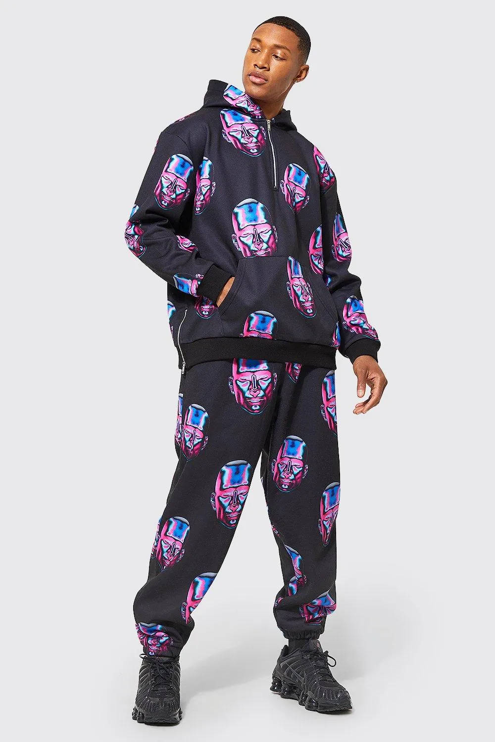 Oversized Graphic Zip Detail Tracksuit | boohooMAN UK