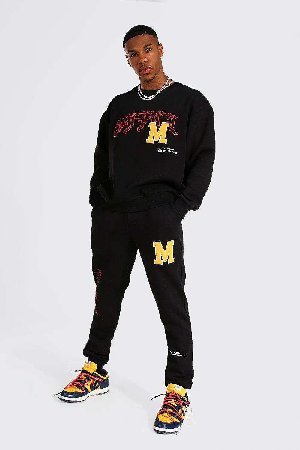 Oversized Official Varsity Sweatshirt Tracksuit | boohooMAN UK