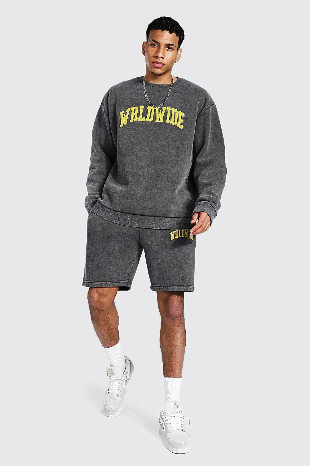 Oversized Overdyed Wrldwide Short Tracksuit | boohooMAN UK