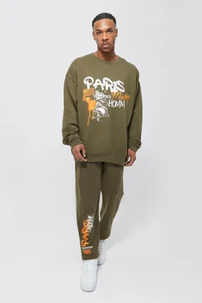 Oversized Paris Graphic Sweatshirt Tracksuit | boohooMAN UK