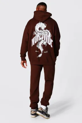 Oversized Worldwide Dragon Hooded Tracksuit | boohooMAN UK