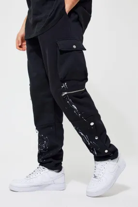 Paint Splatter Popper Cargo Joggers | boohooMAN UK