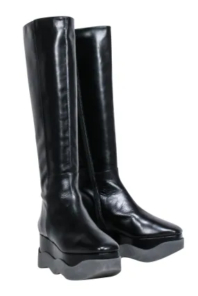 Paloma Barcelo - Black Leather Platform Tall Boots Sz 8.5