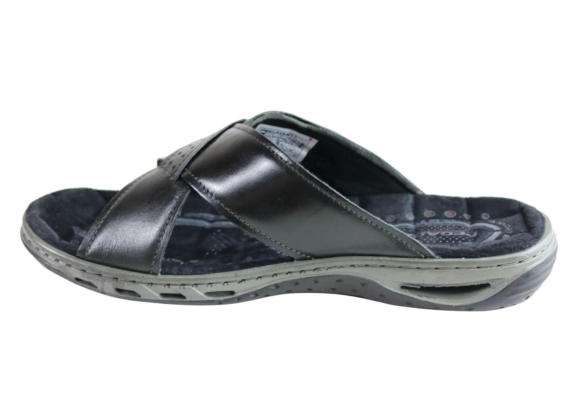 Pegada Jerry Mens Leather Comfy Cushioned Slide Sandals Made In Brazil