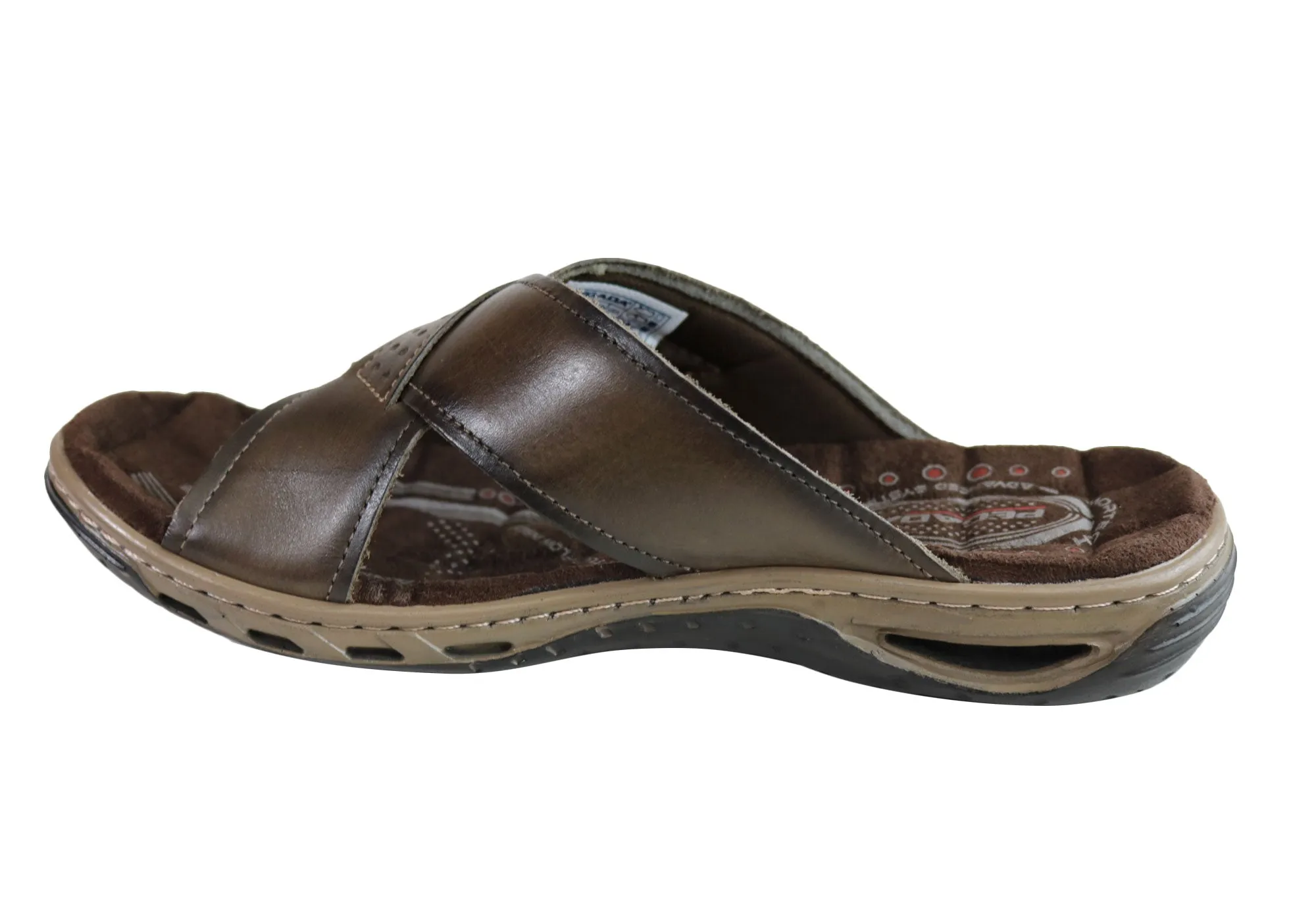 Pegada Jerry Mens Leather Comfy Cushioned Slide Sandals Made In Brazil