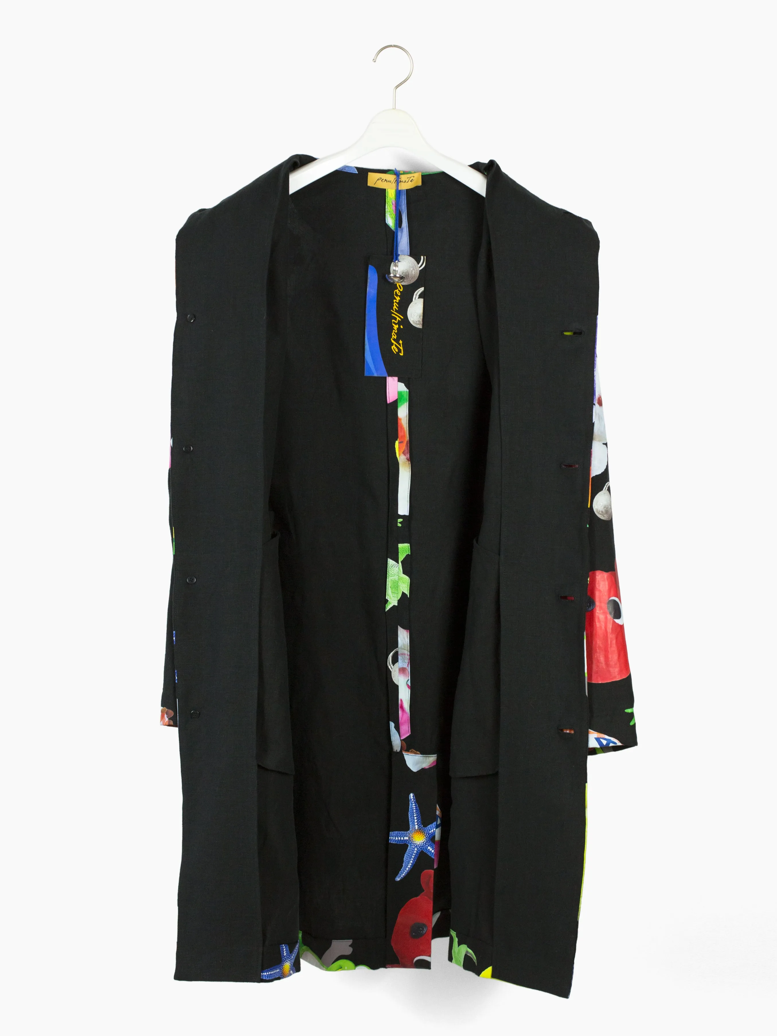 Allover Vinyl Print Linen Coat