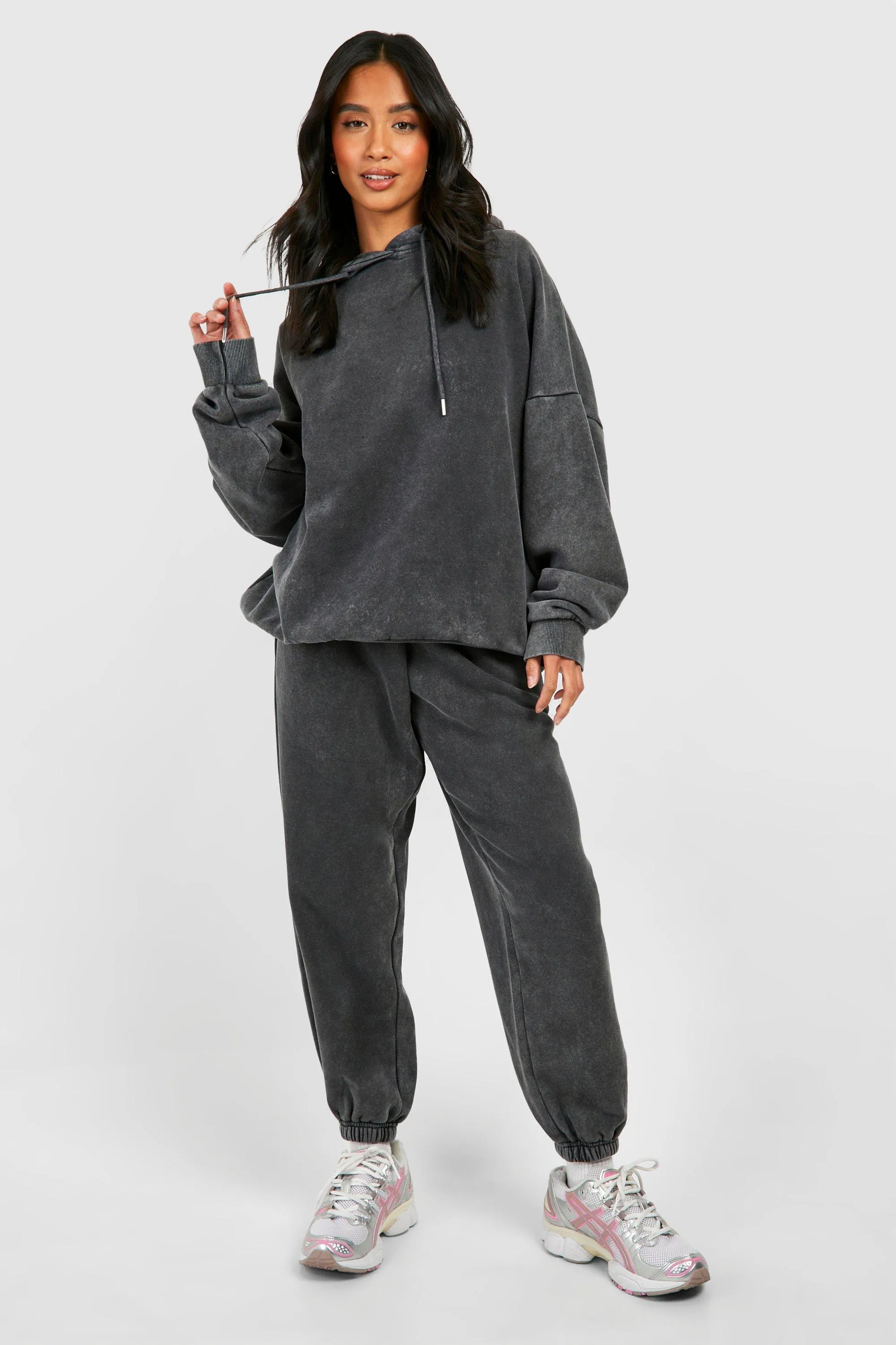 Petite Acid Wash Back Print Slogan Tracksuit