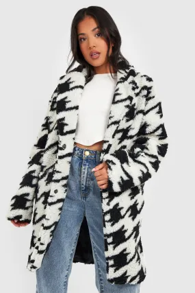 Petite Dogtooth Teddy Fur Coat