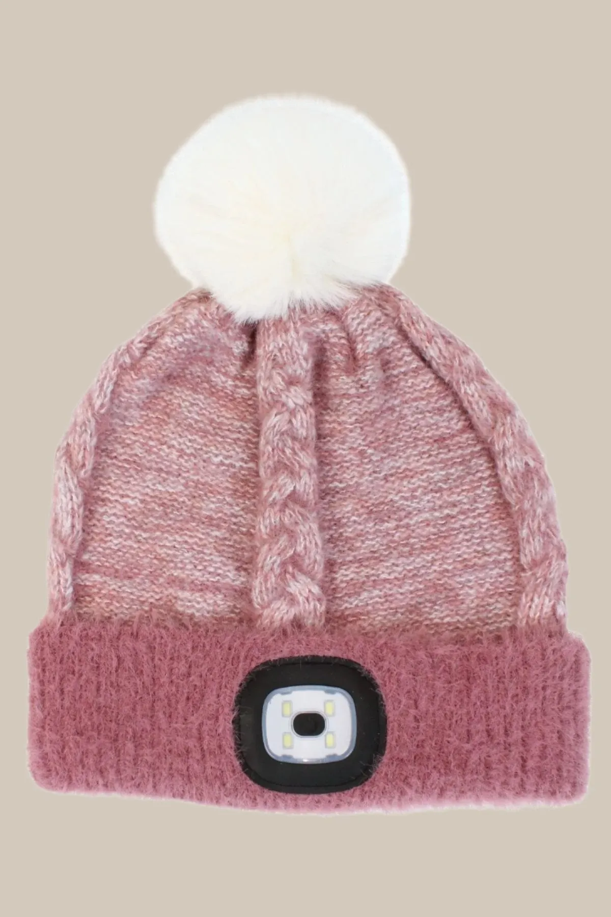 Pink Chunky Knit Hat With LED Torch