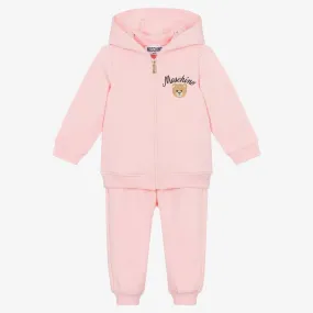 Pink Cotton Teddy Bear Zip-Up Tracksuit