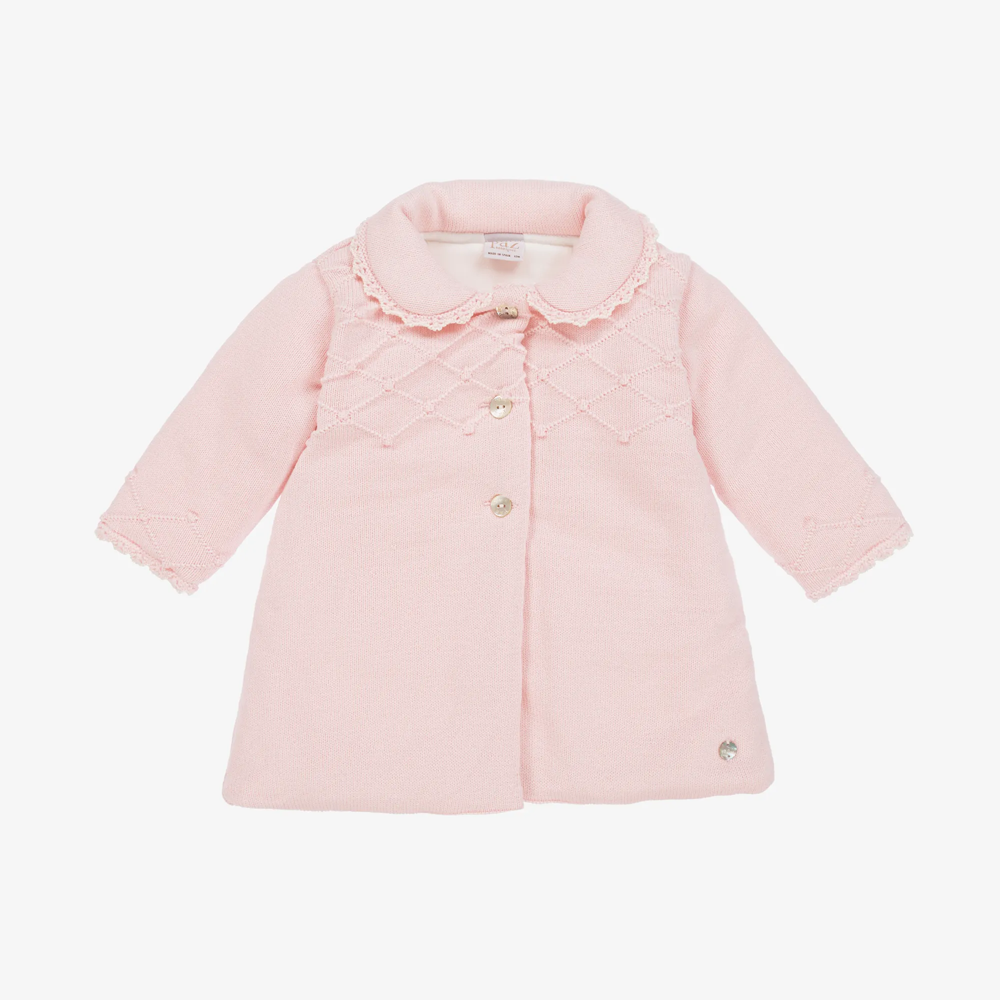 Pink Knitted Baby Girls Pram Coat