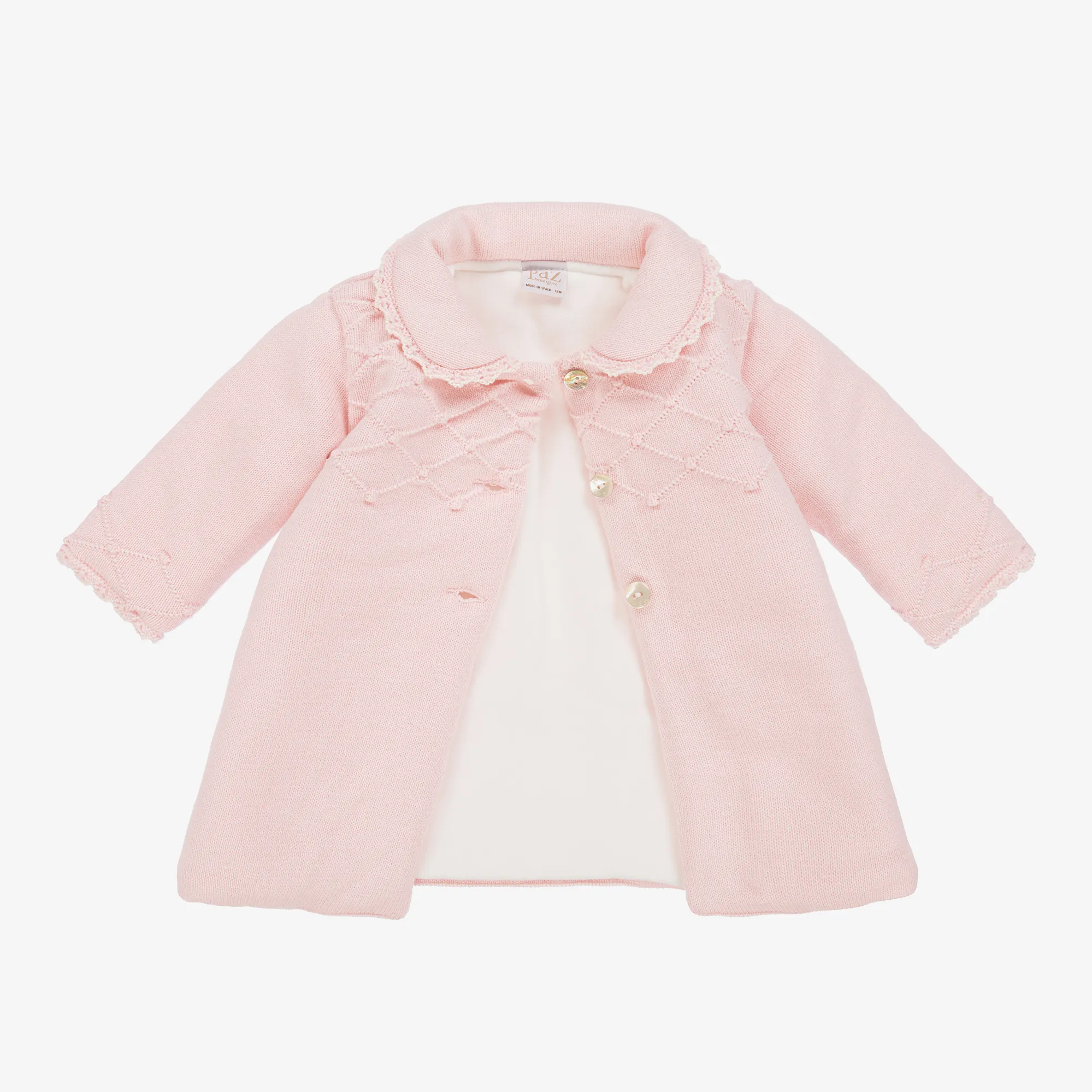 Pink Knitted Baby Girls Pram Coat