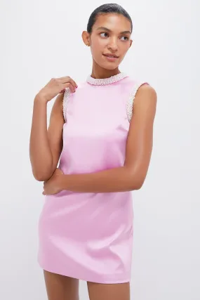 Pink Pearl Trim Satin Mini Dress