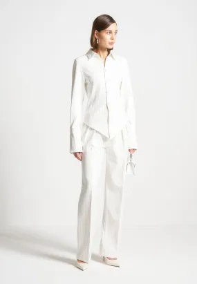 Pinstripe Twin Pleat Tailored Trousers - White