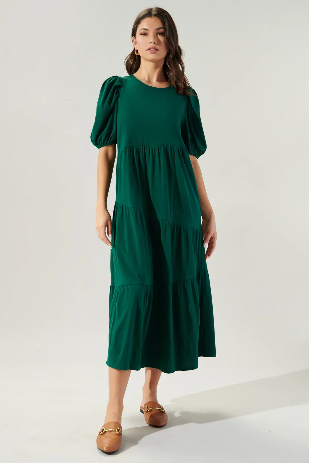 Piper Cotton Knit Asymmetrical Tiered Midi Dress