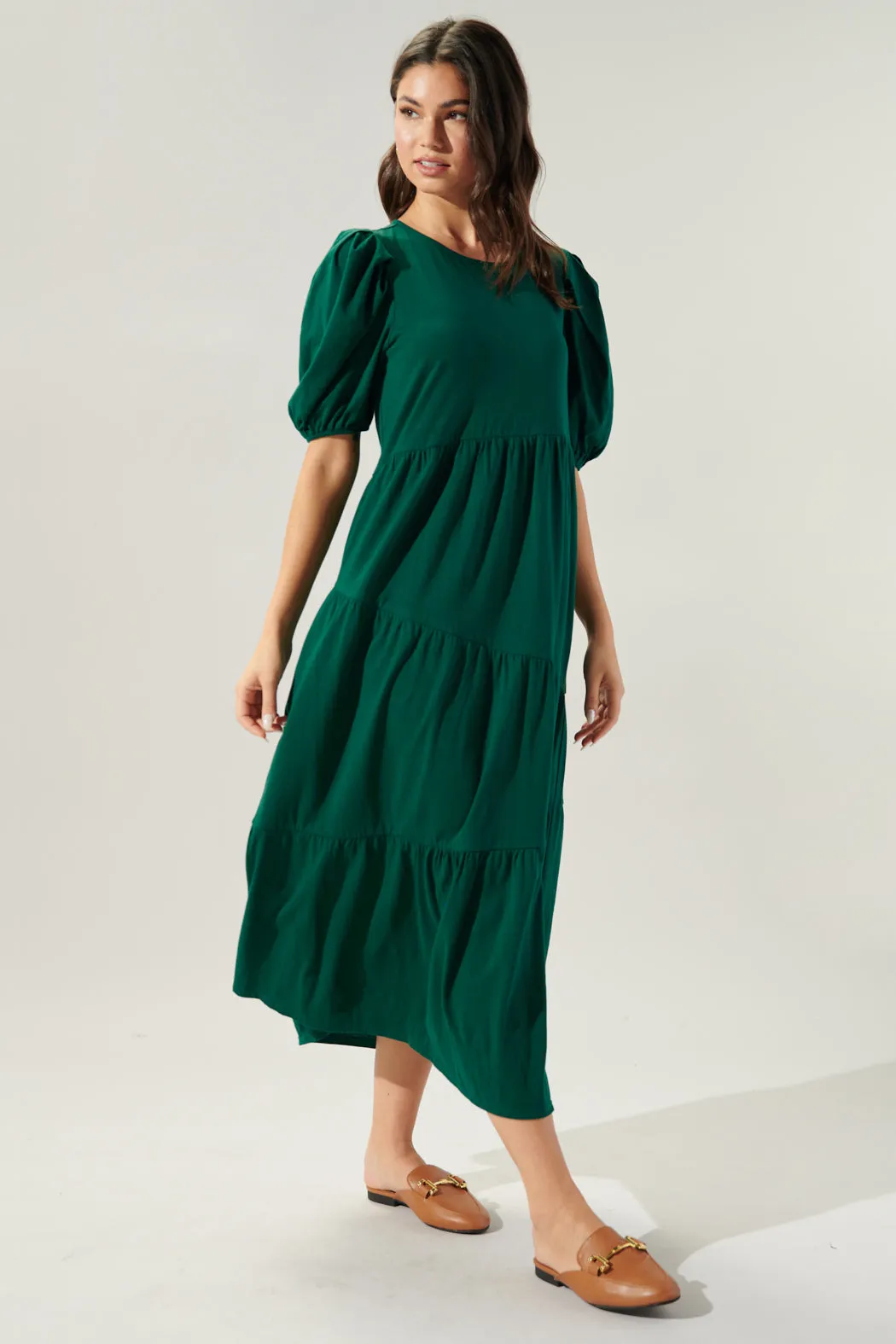 Piper Cotton Knit Asymmetrical Tiered Midi Dress