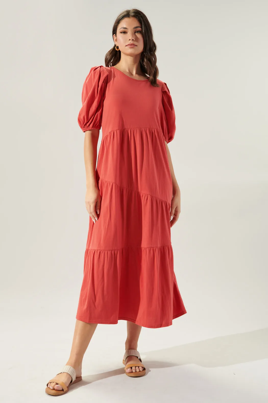 Piper Cotton Knit Asymmetrical Tiered Midi Dress