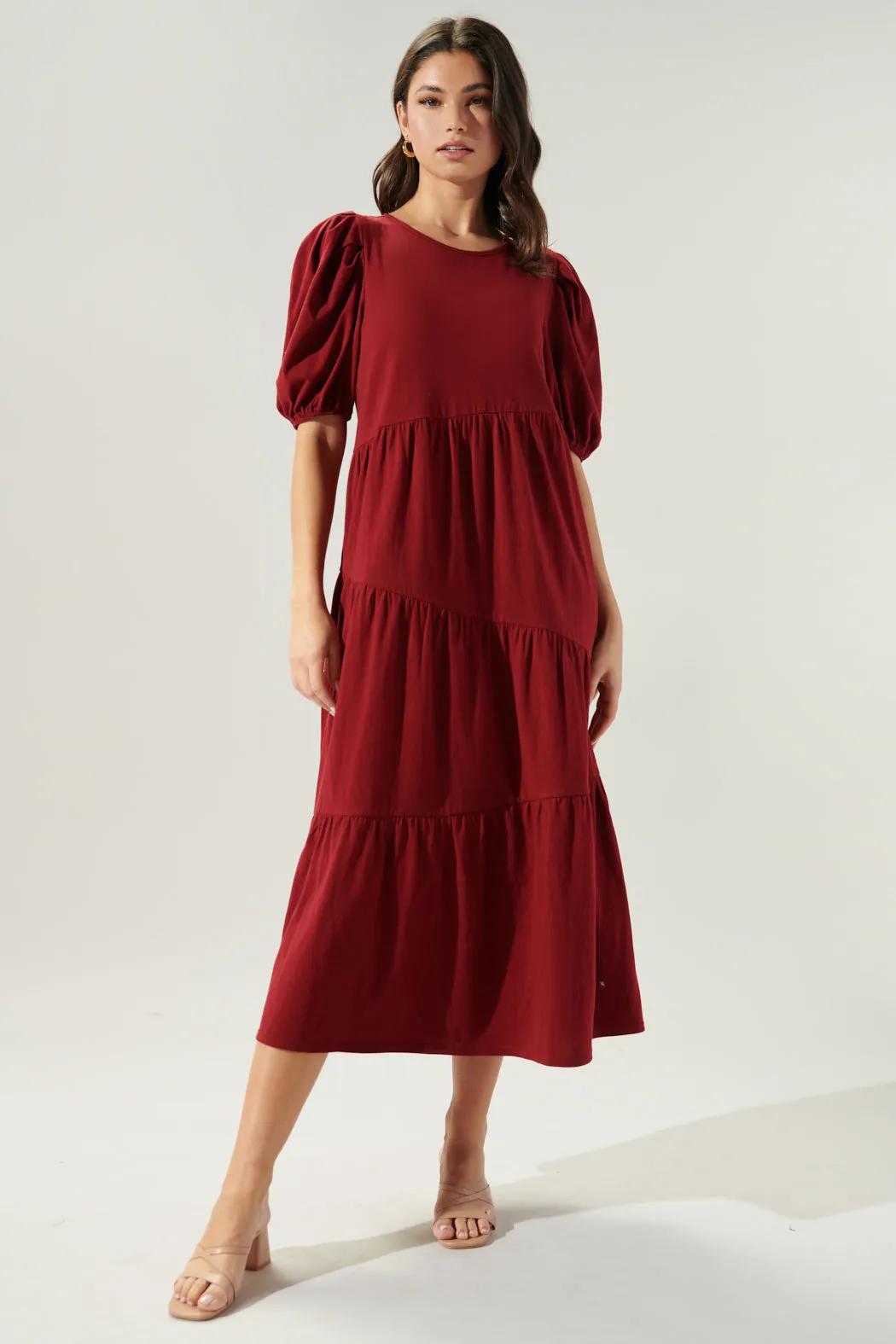 Piper Cotton Knit Asymmetrical Tiered Midi Dress