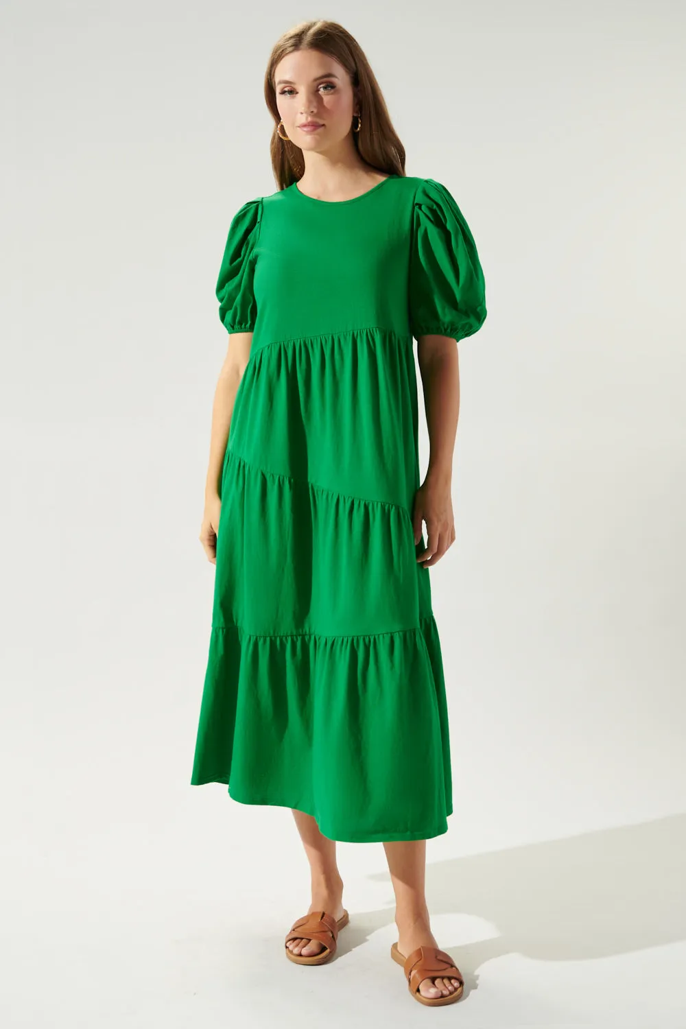 Piper Cotton Knit Asymmetrical Tiered Midi Dress