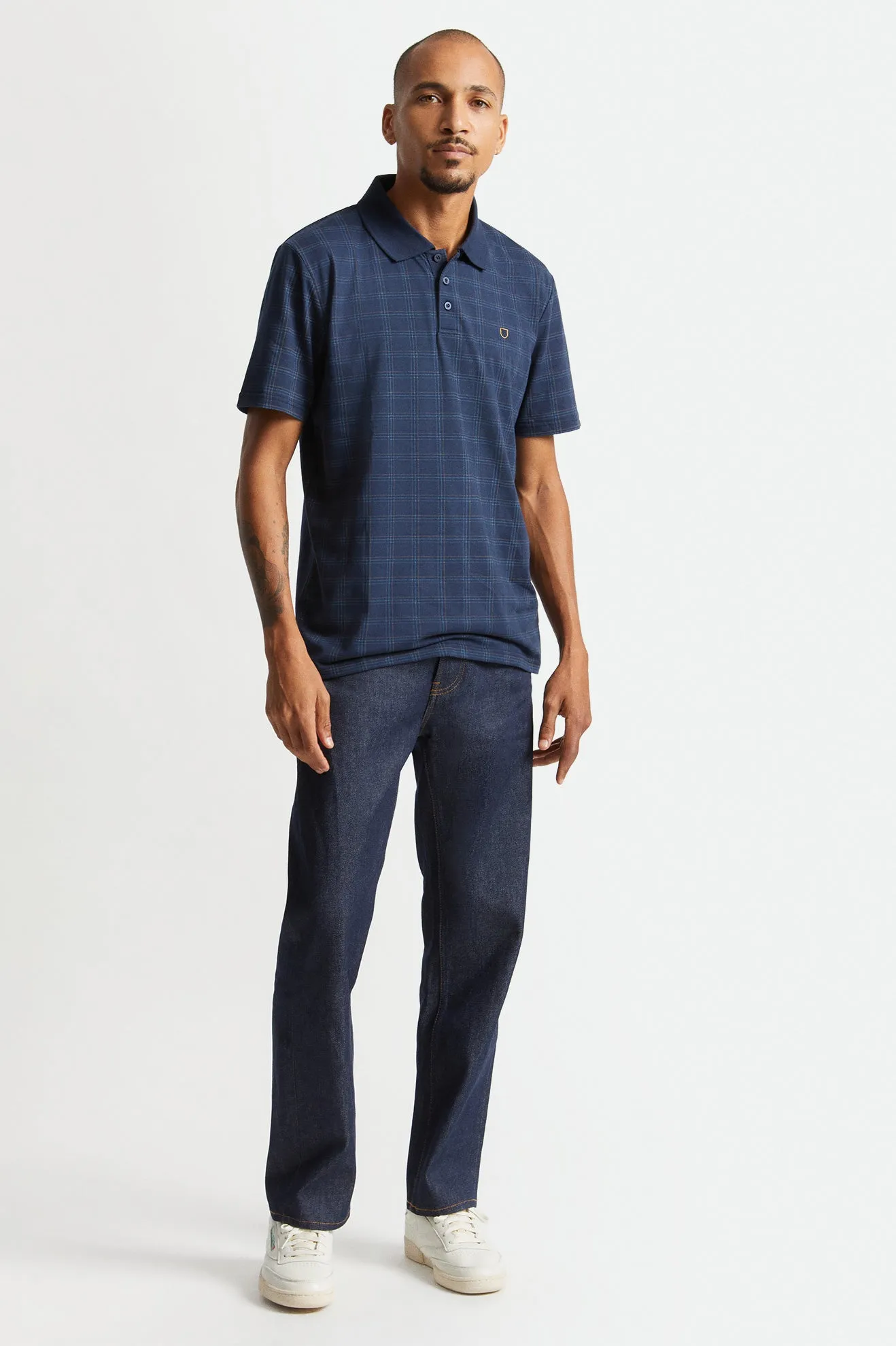 Plaid Utility S/S Polo Knit - Navy