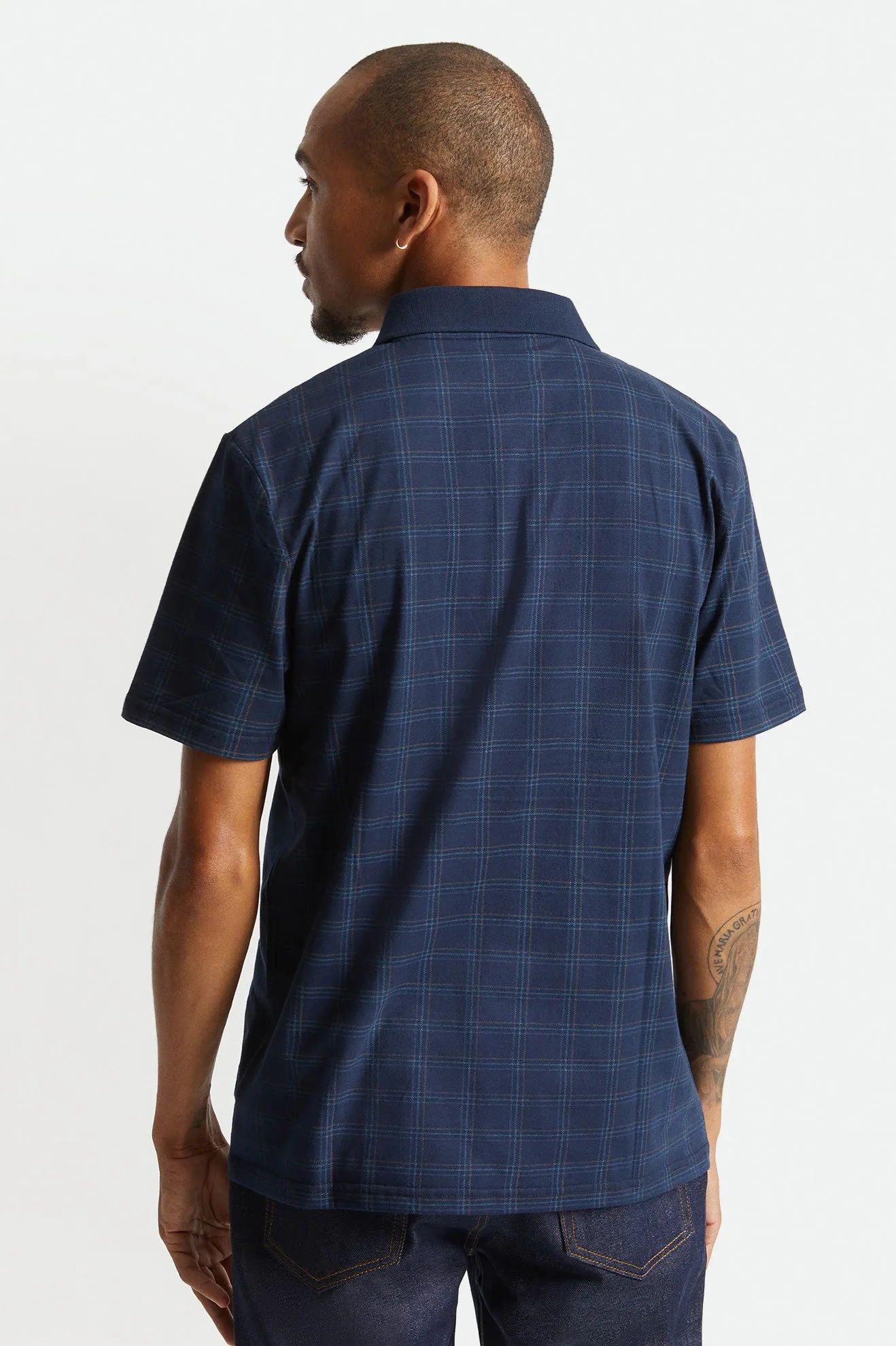 Plaid Utility S/S Polo Knit - Navy