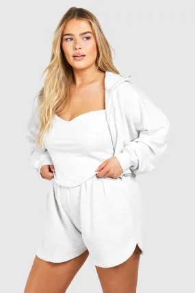 Plus 3 Piece Corset Top Hooded Short Tracksuit