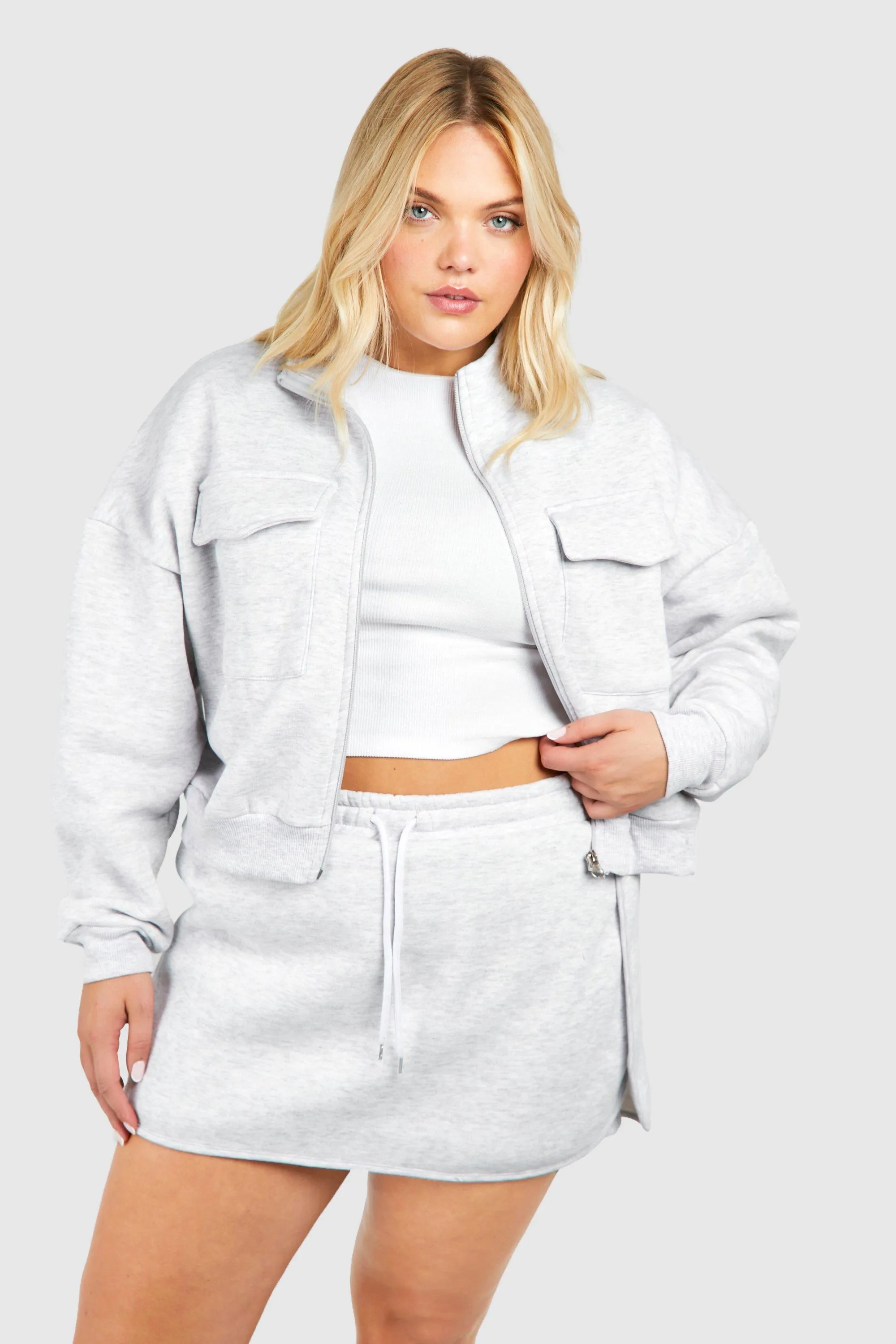 Plus Cargo Pocket Zip Through Skort Tracksuit