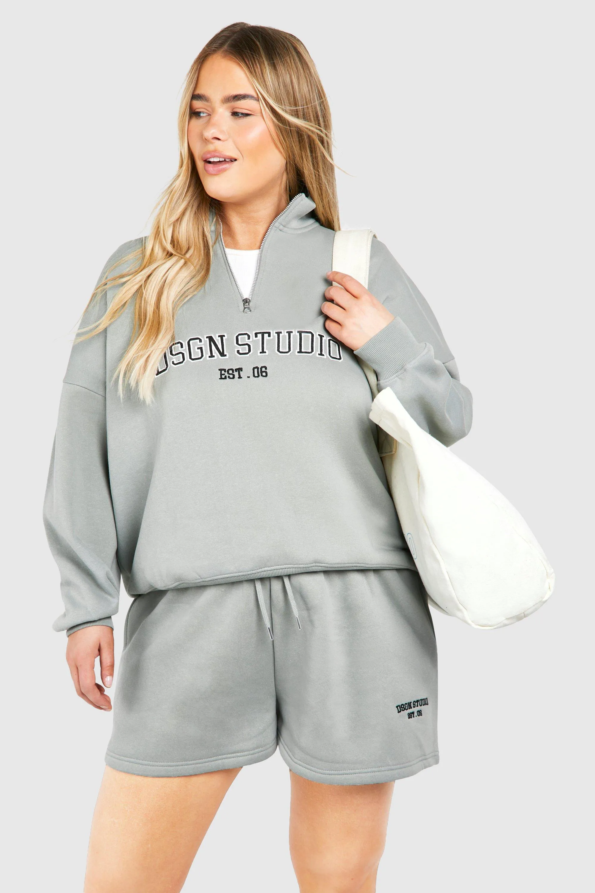 Plus Dsgn Studio Applique Half Zip Short Tracksuit