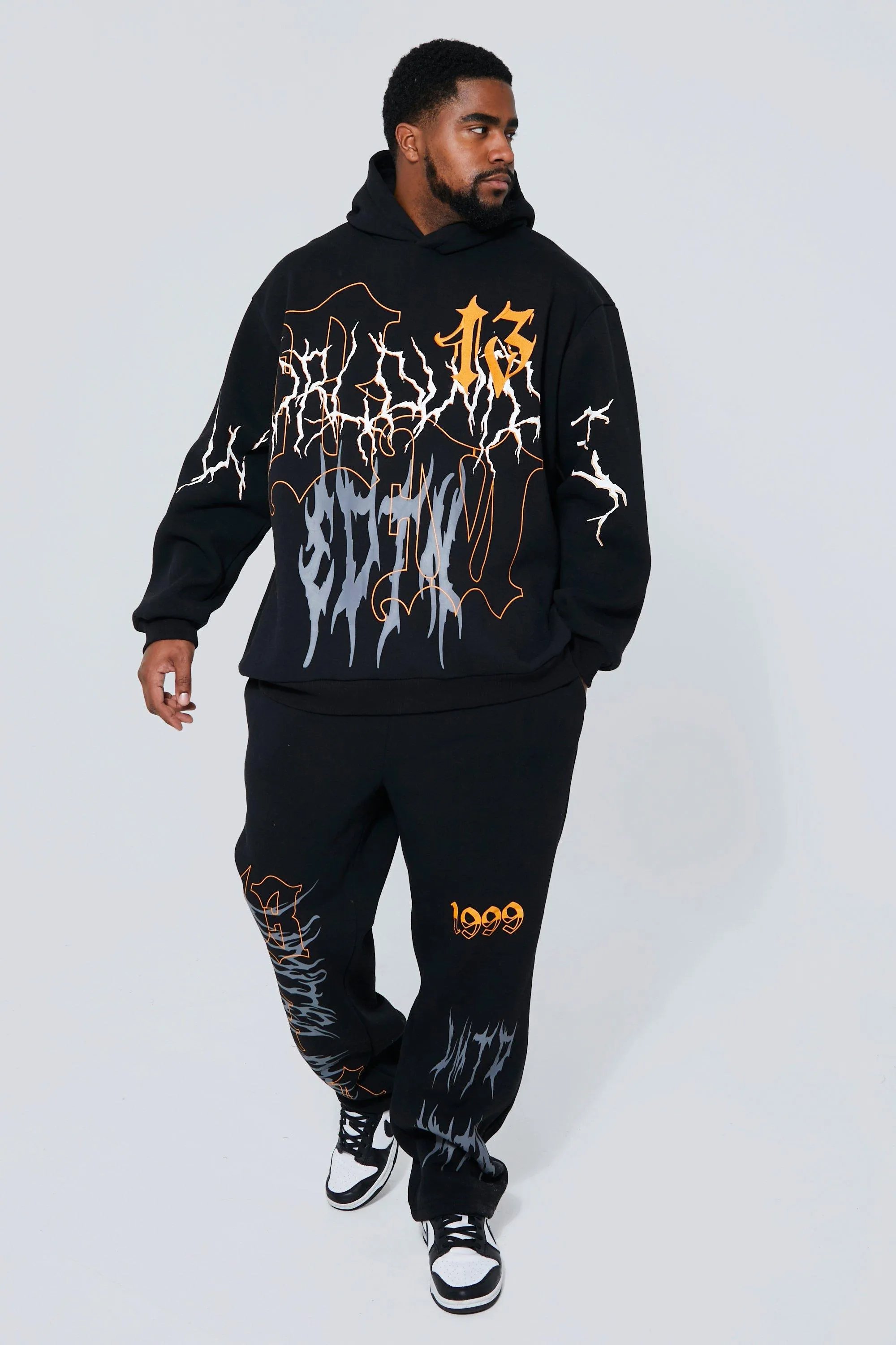 Plus Gothic Graffiti Hooded Tracksuit | boohooMAN UK