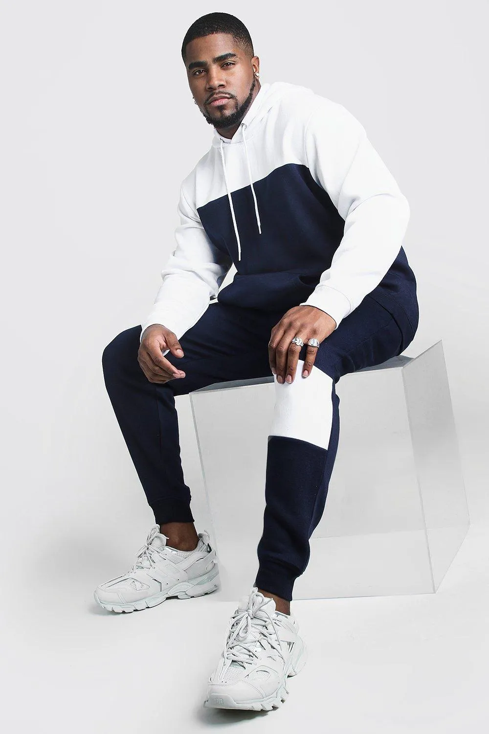 Plus Size Colour Block Tracksuit | boohooMAN UK