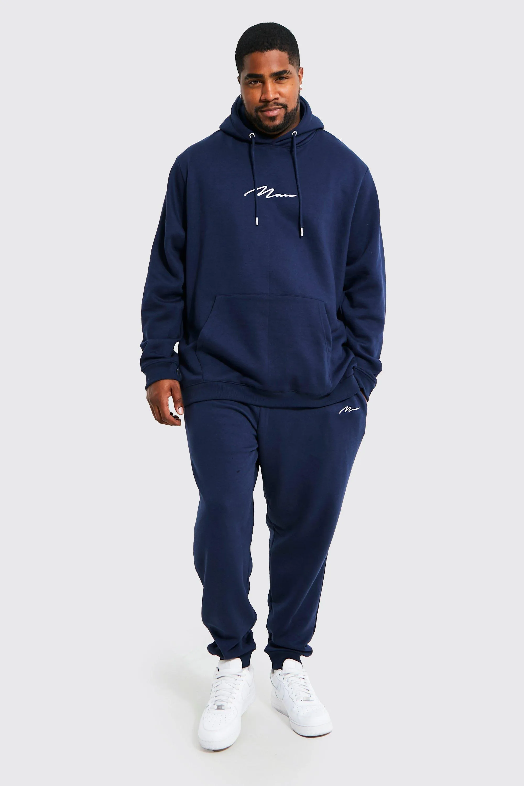 Plus Size Man Script Hooded Tracksuit