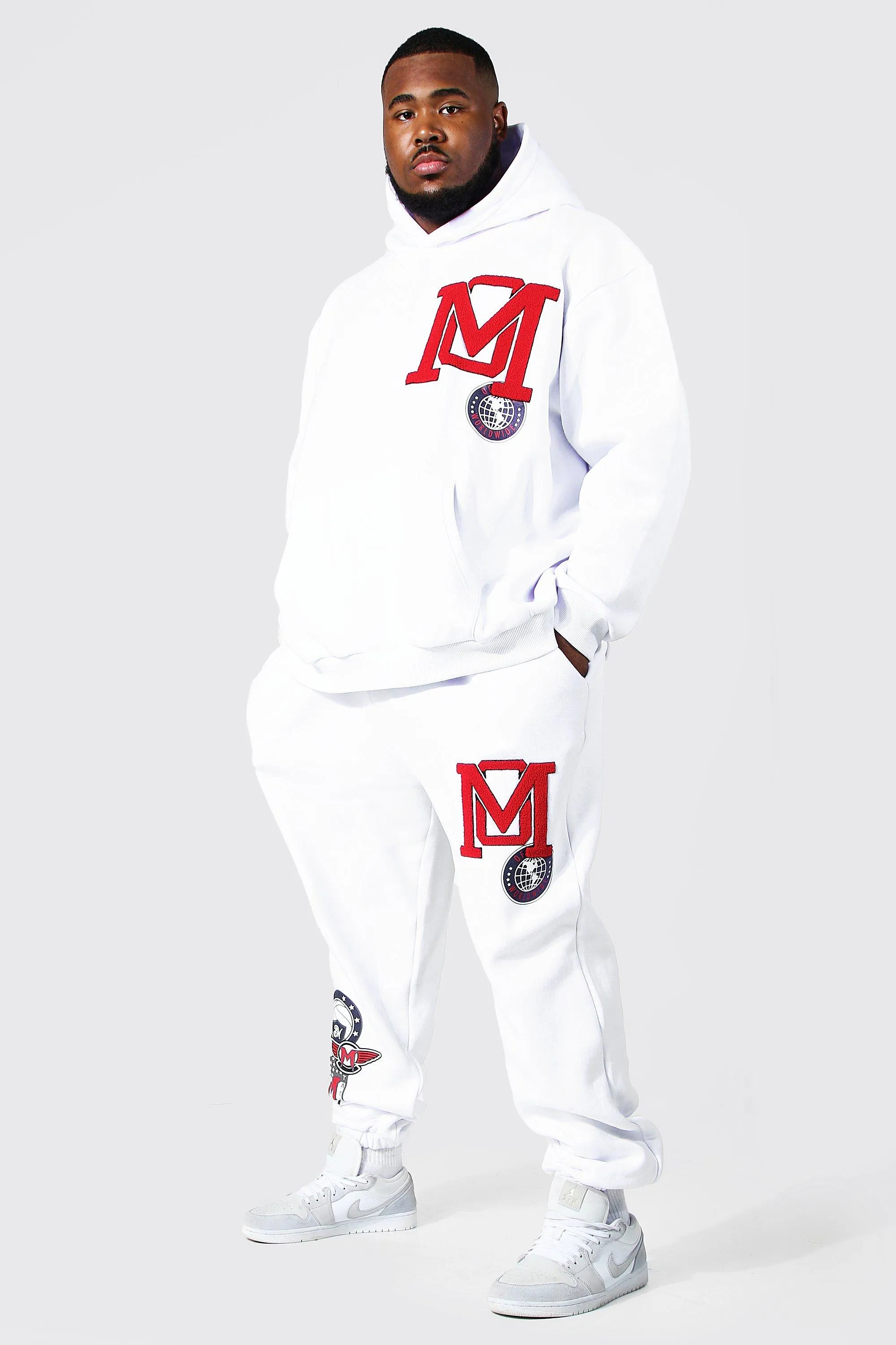 Plus Varsity Applique Hooded Tracksuit | boohooMAN UK