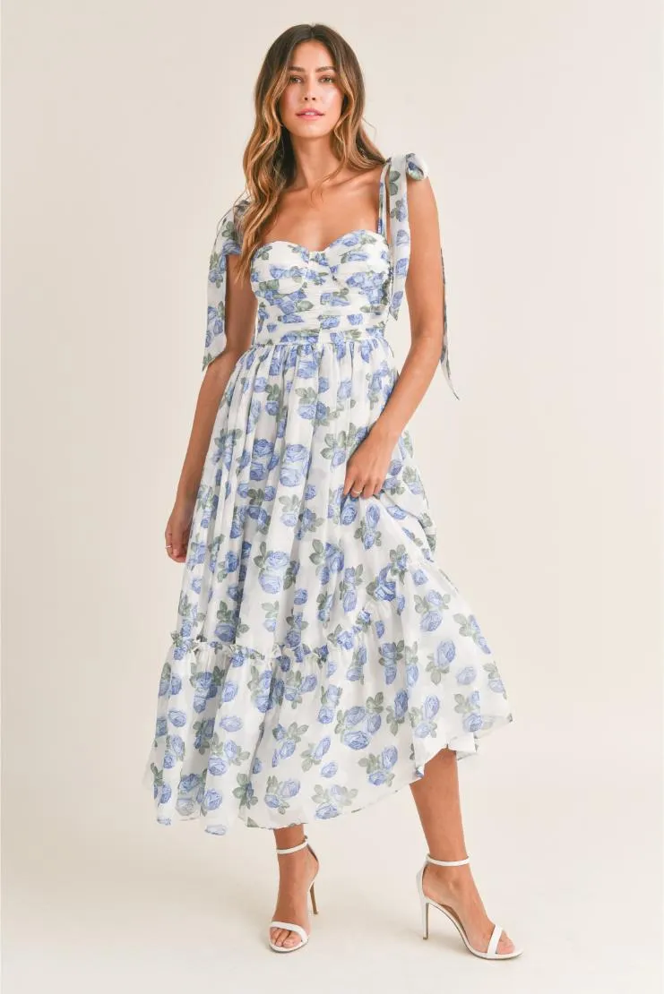 May 2024 Pre-Order Abigail Blue Florals Midi Dress