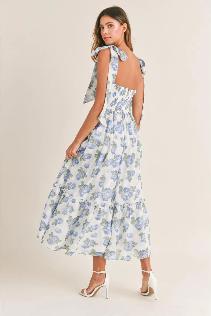 May 2024 Pre-Order Abigail Blue Florals Midi Dress