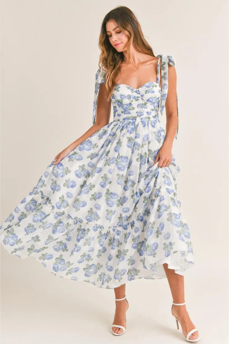 May 2024 Pre-Order Abigail Blue Florals Midi Dress