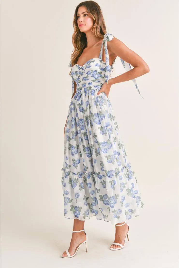 May 2024 Pre-Order Abigail Blue Florals Midi Dress