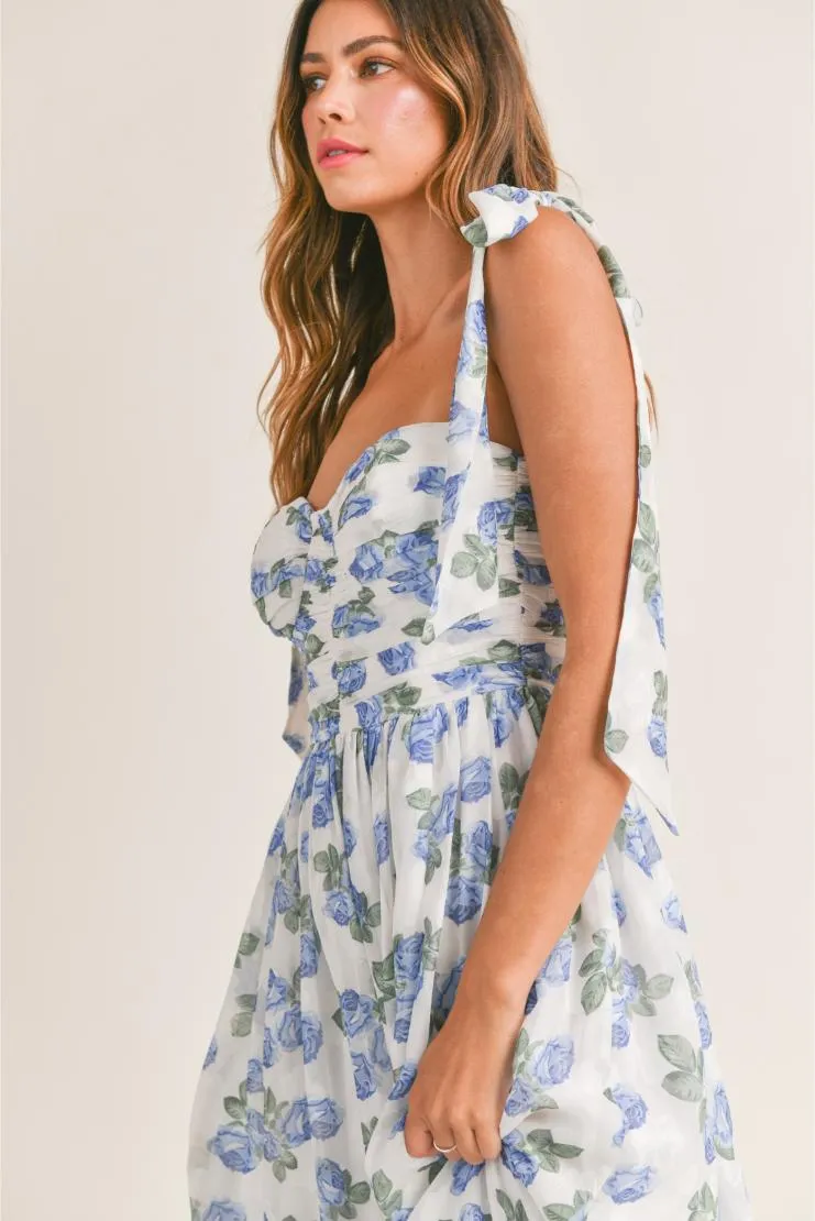 May 2024 Pre-Order Abigail Blue Florals Midi Dress