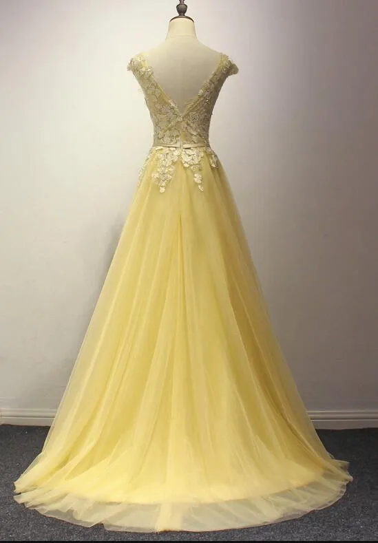 Pretty Yellow Tulle Party Dress, Yellow Formal Dress, Prom Dress