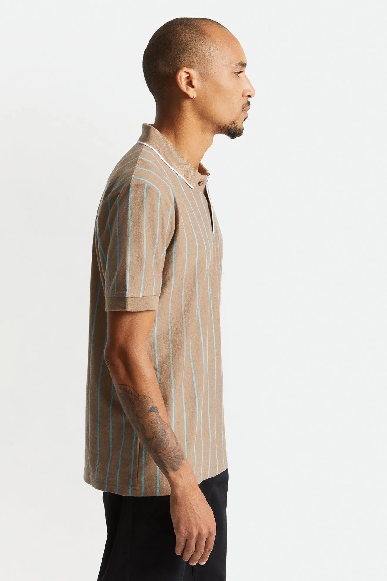 Proper Vertical S/S Polo Knit - Twig/Teal