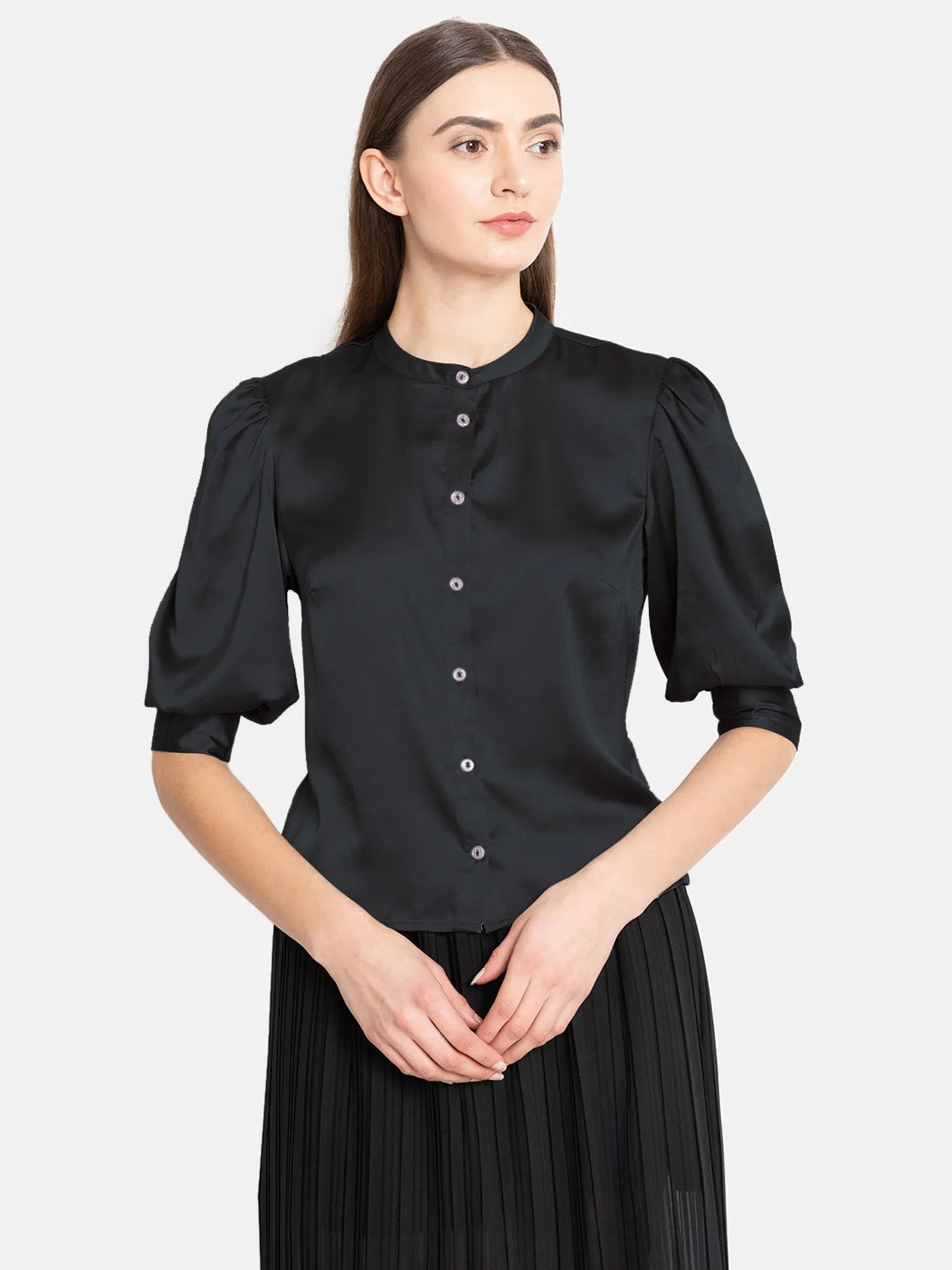 Puff Sleeve Satin Blouse