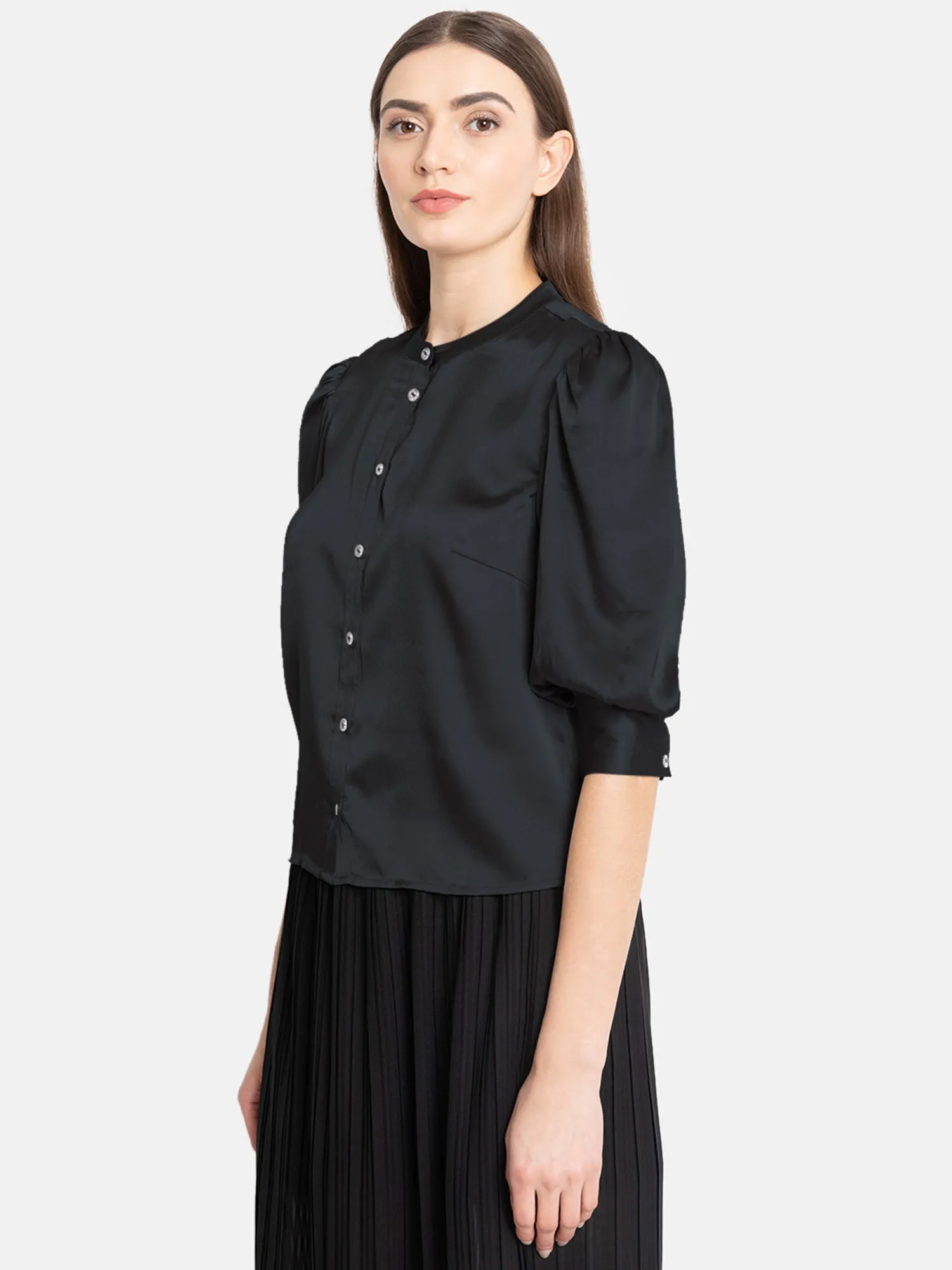 Puff Sleeve Satin Blouse