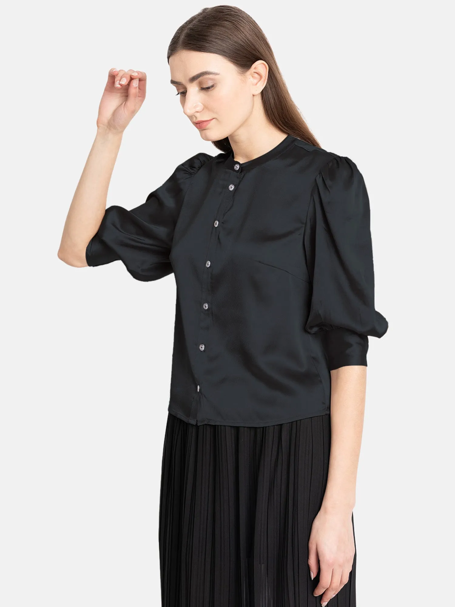 Puff Sleeve Satin Blouse