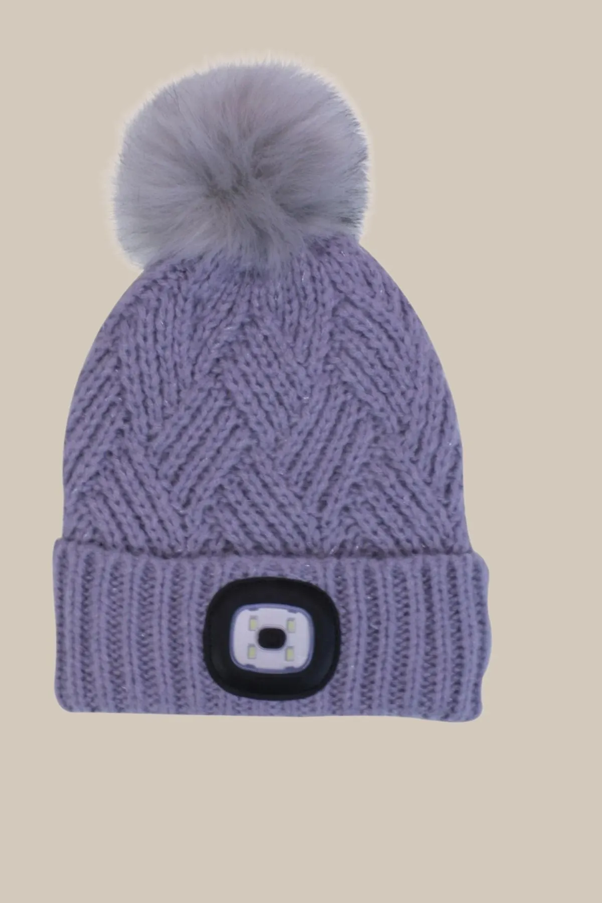 Purple Chunky Knit Hat With LED Torch