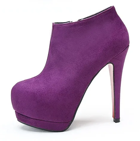 Purple Suede Ankle Stiletto Platform Boots