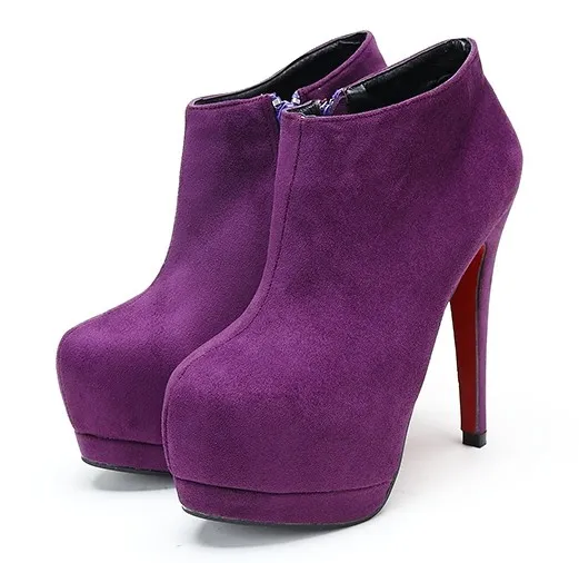 Purple Suede Ankle Stiletto Platform Boots